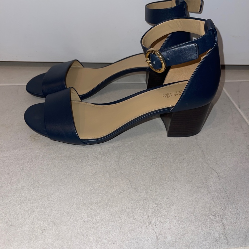 Michael Kors Lena Flex mid level Navy Blue sandals.. 2.5” block heel.